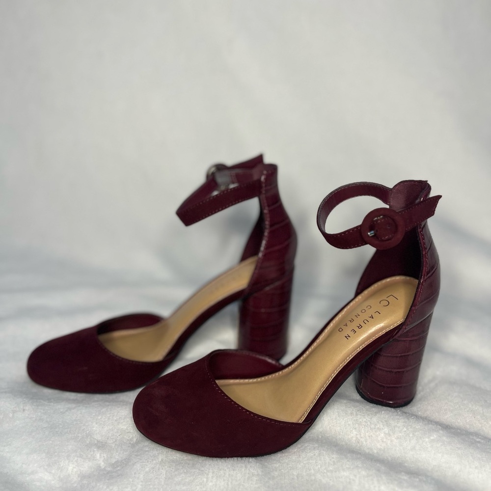 LC Lauren Conrad Red Heels with Block Heel and Ankle Strap